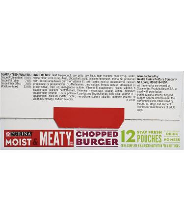 Purina Moist & Meaty Chopped Burger Dog Food - 12 Pouches, 6 oz each - Buy Online on GoSupps.com