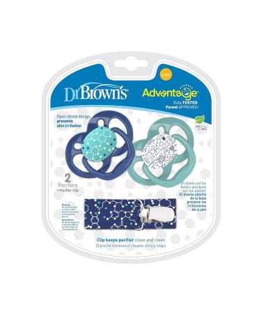 Dr. Brown's Advantage Symmetrical Pacifier 2-Pack Blue with Air Flow &amp; Clip | 6-18m - Buy Online on GoSupps.com