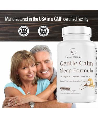 GENIUS HERBALS Gentle Calm Sleep Formula with Magnesium L-Theanine Melatonin GABA 5-Htp | Sleep Aid | Non-GMO - 60 Capsules - Buy Online on GoSupps.com