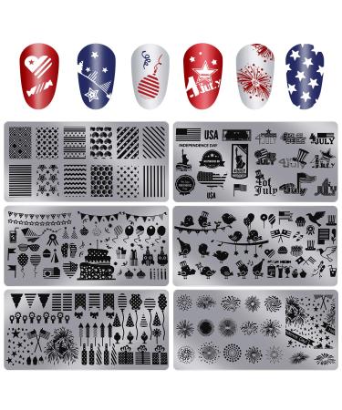 Patriotic Nail Stamping Plates - 6 Piece Independence Day Theme Templates for Manicure Decoration - Buy Online on GoSupps.com