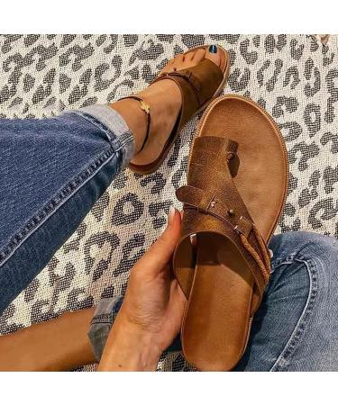 BIAJIAZHUA Women's Foot Correction Sandals - Brown, Size 8 | Hallux Valgus & Bunion Corrector | Plantar Fasciitis Relief | Summer Flat Slippers - Buy Online on GoSupps.com