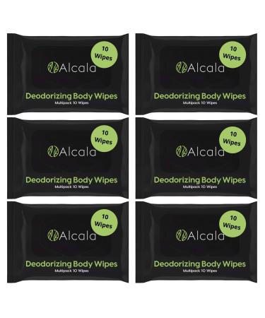 Alcala Deodorizing Body Wipes 100% Bamboo with Tea Tree, Multipacks of 10 Wipes (60 Count)