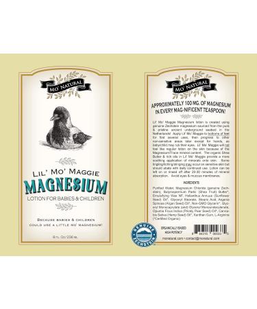 Organic Lil' Mo Maggie Magnesium Lotion for Babies & Children - Pure & Gentle 600mg/oz - 100mg/TSP - 8oz - Mo' Natural - Buy Online on GoSupps.com