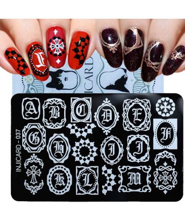INJICARD Gothic Font Alphabet N to Z Nail Stamping Plate 038 +1 plastic scraper Gothic fonts B