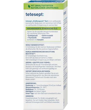 Merz Consumer Care tetesept Cold time bath health bath for the cold season with 5 essential oils beneficial bath additive for relaxation of body and mind 1 x 125 ml 125 ml 1er Pack cold time bath - Buy Online on GoSupps.com