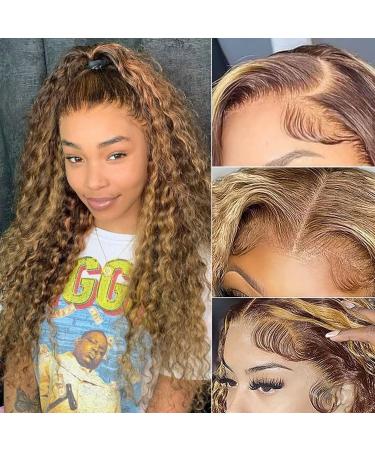 Aveiyce Highlight Ombre HD Transparent 13x4 Lace Front Wigs Human Hair 180% Density Honey Blonde 4/27 Deep Wave Lace Front Wigs Human Hair for Black Women Frontal Curly Wigs Pre Plucked with Baby Hair 22 Inch 22 Inch 4/2...