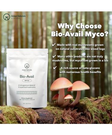 Adapt Naturals Bio-Avail Myco - 8-in-1 Bioavailable Mushroom Supplement Mushroom Complex - Chaga Cordyceps Reishi Lions Mane - Blood Pressure Memory Immune - 120 Capsules - Buy Online on GoSupps.com