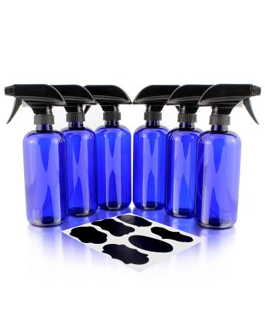 16oz Cobalt Blue Plastic Spray Bottles (6-Pack) with Heavy Duty Sprayers and Chalkboard Labels - BPA-Free PET, Ideal for Aromatherapy, DIY Cleaning, Kitchen, Hair - 16oz - Buy Online on GoSupps.com