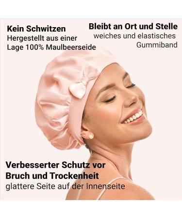 Shop 100% Mulberry Silk Hood for Curly Hair - Breathable Sleeping Cap with Elastic Ribbon in Pink | Luxury Night Cap for Healthy Hair - Buy Online on GoSupps.com