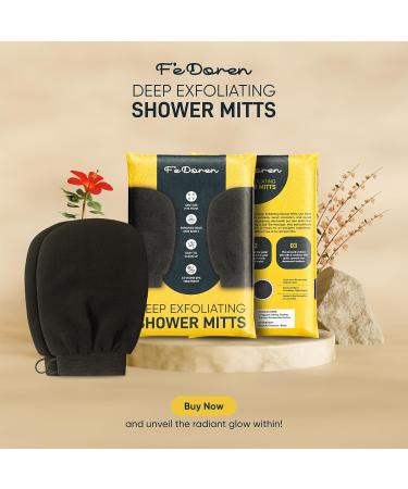 F'eDoren 2 Pack Exfoliating Gloves Shower Body Scrub Mitts for Deep Pore Cleansing Gentle Viscose Fiber Men & Women Black - Buy Online on GoSupps.com