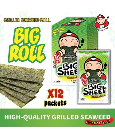 Tao Kae Noi Big Crispy Seaweed Snack Sheets | Classic Thai Nori Chips | Healthy Snacks for Kids & Adults | 12 Individually Wrapped Sheets, 3.2g each - Buy Online on GoSupps.com
