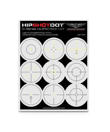 HipShotDot D-Series Milspec Pack - Reusable Transparent Aim Sight Assist TV Decals - Gaming Television or Monitor Decal for FPS Video Games Compatible with PC, Xbox & Playstation (1.0 Yellow) 1 Yellow