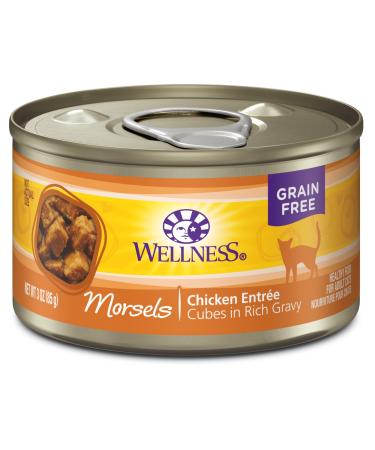 Wellness Complete Health Grain Free Wet Cat Food, Morsels in Rich Gravy, Natural, Cat Food, Adult, Healthy, No Wheat, Corn, Soy, Artificial Flavors, Colors, Carrageenan or Preservatives Chicken 3 Ounce (Pack of 24)