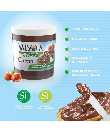 Valsoia - Vegetable cream with hazelnuts 100% vegetable rich in fiber gluten free and palm oil of course lactose free also ideal for vegans vegetarians and celiacs 4 packs of 200g - Buy Online on GoSupps.com
