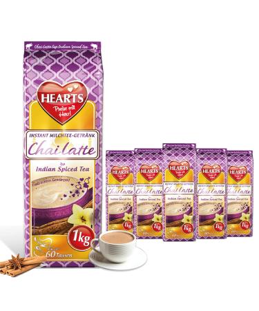 Hearts Chai Latte Powder 5 x 1kg Instant Milk Tea Powder, Easily Soluble with Real Spices, Spiced Tea for R
