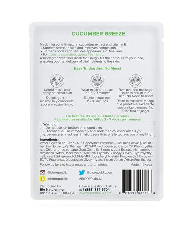 BioRepublic Cucumber Breeze Soothing Sheet Mask - 1 Pack (0.63 oz) for Glowing Skin - Buy Online on GoSupps.com