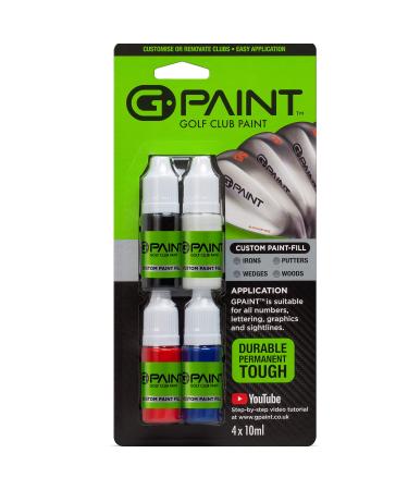 G-Paint Golf Club Paint - Touch Up, Fill in, Customize or Renovate Your Clubs - 4 Pack of 10ml Bottles. Black, White, Red & Blue