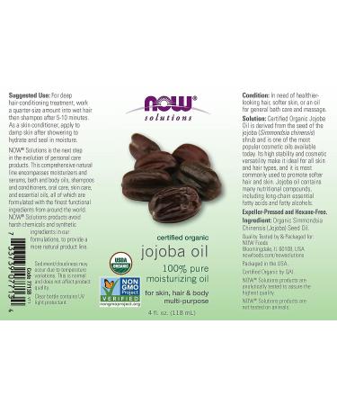 Solutions Organic Jojoba Oil by Now Foods - 4 oz Liquid | Certified & Pure - Buy Online on GoSupps.com
