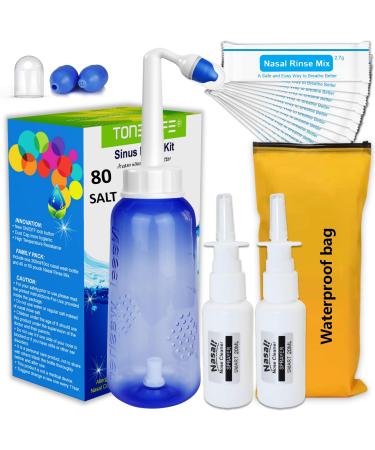 80 Nasal Rinse Mix + Neti Pot | Nose Wash Bottle 300ml + 2 Nasal Spray with Waterproof Storage Bag