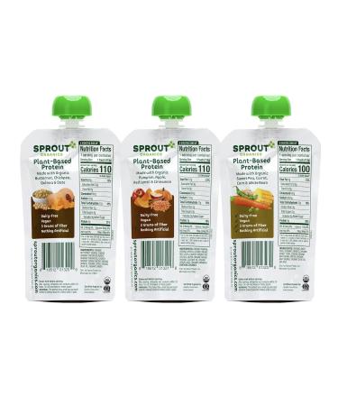 Sprout Organic Baby Food Stage 3 Pouches Variety Pack - Butternut Chickpea Pumpkin, Red Lentil, Sweet Pea White Bean Purees - 4 Oz (Pack of 18) - Buy Online on GoSupps.com