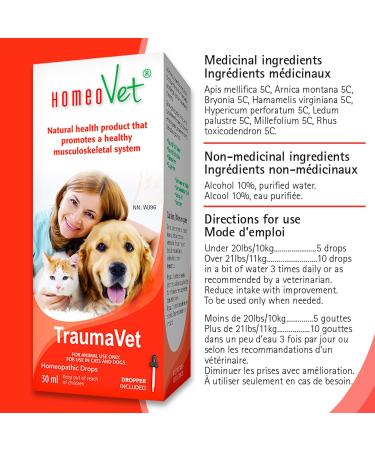 HomeoVet TraumaVet Joint Care 30ml Liquid Supplement for Dogs & Cats Arnica Montana Enriched Formula - Hip Joint & Muscle Support Alleviates Discomfort & Enhances Pet Joint Mobility for All Breeds - Buy Online on GoSupps.com