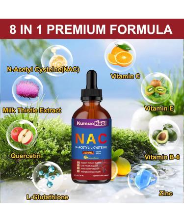 NAC 1000mg Drops N-Acetyl Cysteine Liquid with Quercetin and Zinc for Adults Kids Support Liver and Lung Function Antioxidants Immunity Skin Health 2 Fl Oz - Buy Online on GoSupps.com