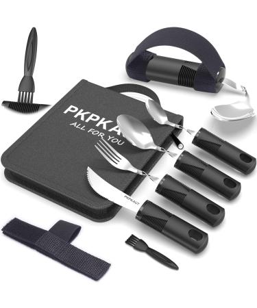 PKPKAUT Adaptive Utensils for Parkinsons Patients Elderly, Weighted Utensils for Hand Tremors, Parkinsons Eating Utensils for Disabled People, Weighted Silverware for Hand Tremors Arthritic Hands 4-Pcs Tote Bag