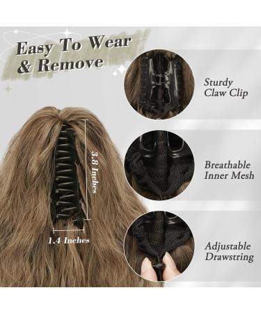 BARSDAR 18'' Claw Clip Ponytail Extension | Ash Brown/Blonde Mixed | Synthetic Multi Layered Hairpiece for Women - Buy Online on GoSupps.com