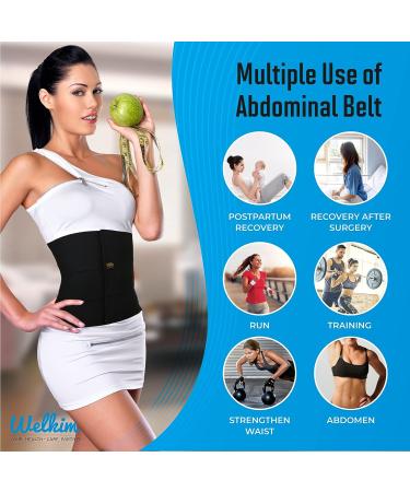 Welkim Abdominal Binder Black - 12 Inch Wide Support Belt for Lower Waist, Hernia, Postpartum & Weight Loss - Large - Buy Online on GoSupps.com