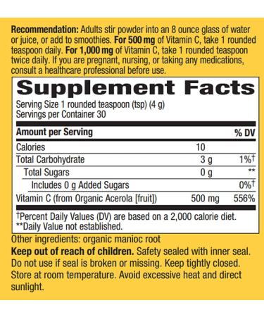 Nature's Way Alive! Organic Acerola Fruit Vitamin C Drink Mix - 4.23 oz - Buy Online on GoSupps.com