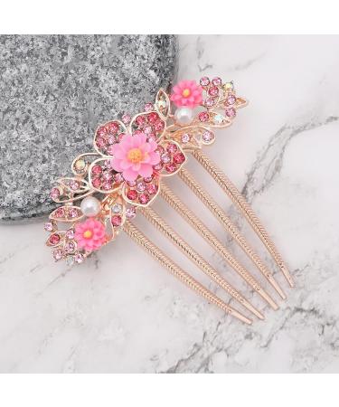 Create idea Flower Hair Comb Rhinestone Wedding Bride Headpiece Decorative Hair Accessories for Wedding Bridal French Twist Bun Full Updos Low Bun Hairstyles Pink - Buy Online on GoSupps.com