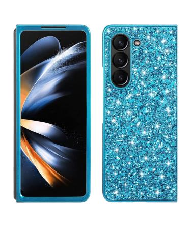 Tivenfezk nadoli glitter case for samsung galaxy z fold 5 blue glossy sparkling bling galvanisian frame ultra -thin shockproof back pocket cell phone case protective cover