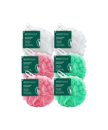 EcoTools Exfoliating EcoPouf Shower Loofah Scrubs & Cleanses Pouf with Recycled Netting Exfoliation Removes Dead Skin Eco-Friendly Bath Accessory Cruelty-Free Color May Vary 6 Count (60g)