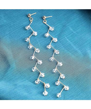 Boho Rhinestone Leaf Earrings | Gold Crystal Drop & Long Chain Tassel Jewelry for Women & Girls - Perfect Gifts - Buy Online on GoSupps.com