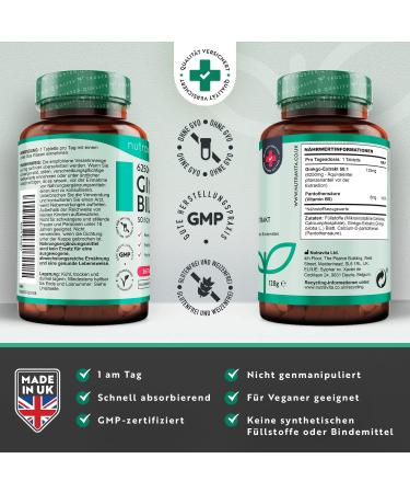 Ginkgo Biloba 6250 mg - 365 Vegan Tablets | High Dose Premium Quality Extract 50:1 - Nutravita - Buy Online on GoSupps.com