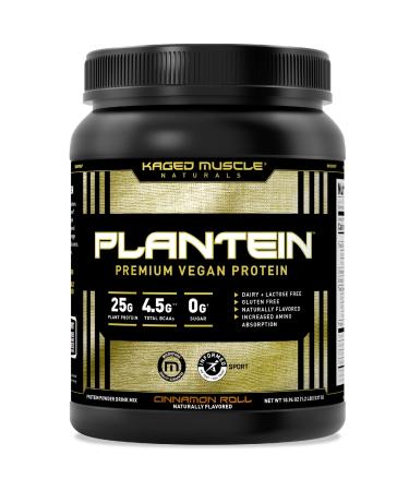 Vegan Protein Powder; Kaged Muscle Plantein, Delicious Organic Pea Protein Powder with Enhanced Absorption (15 Servings, Cinnamon Roll) Cinnamon Roll 15 Servings (Pack of 1)