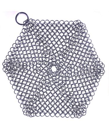 Cast Iron Cleaner, 316 Premium Stainless Steel Cast Iron Skillet, Chainmail Scrubber for Cast Iron Pan Pre-Seasoned Pan Dutch Ovens Waffle Iron Pans Scraper Cast Iron Grill Frying Pan (8 Inch Hexagon)