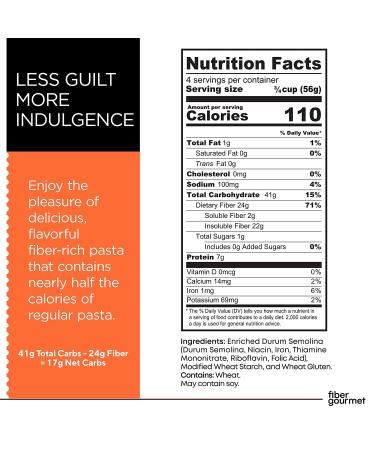 Fiber Gourmet Light Rotini Pasta - Low Calorie & Fiber-Rich - Made in Italy - Non-GMO, Kosher, Vegan - 8 Oz (Pack of 2) - Buy Online on GoSupps.com