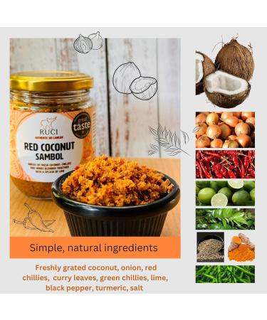 Sri Lankan Red Coconut Sambol from RUCI Taste of Sri Lanka a grand prize of taste shredded coconut with onions dried red chillies and lime - Buy Online on GoSupps.com