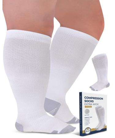 Pembrook Plus Size Compression Socks Wide Calf  - Up to 6XL | 20-30 mmHg Wide Calf Compression Socks for Women Plus Size | Extra Wide Calf Compression Socks Women 6X-Large White