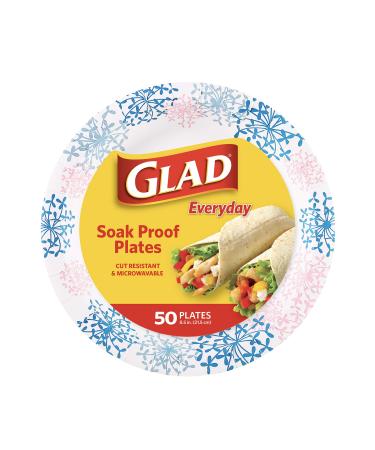 Glad Round Disposable Paper Plates for All Occasions | Soak Proof, Cut Proof, Microwaveable Heavy Duty Disposable Plates | 8.5" Diameter, 50 Count Bulk Paper Plates, Pink Hydrangea | Glad Paper Plates 8.5 Inch Plates - 50
