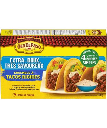 Old El Paso Extra Mild Super Tasty Hard Taco Dinner Kit Box Includes 10 Hard Taco Shells 2 Tomato Cooking Sauces and 1 Zesty Seasoning Mix Ready in 20 Minutes 330 Grams Package - Buy Online on GoSupps.com