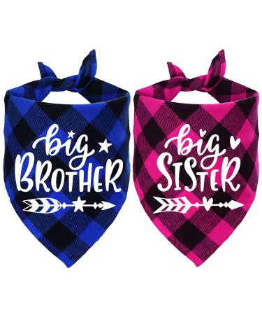 STMK Big Brother Big Sister Dog Bandana, Pregnancy Announcement Plaid Dog Bandana, Gender Reveal Photo Prop, Pet Scarf Accessories, Pet Scarves for Dogs