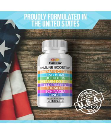 Immune Support Supplement with Quercetin, Zinc, Vitamin C, D3, Elderberry, Turmeric & Ginger - 8-in-1 Immunity Defense Booster for Adults & Kids - Vegan Friendly, Made in USA - Buy Online on GoSupps.com