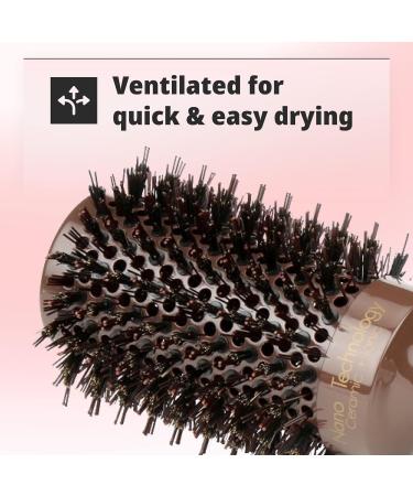 H&S 53mm Large Round Barrel Boar Bristle Hair Brush | Nano Ceramic Ionic Technology | Brown - Buy Online on GoSupps.com