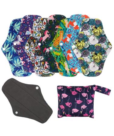 Reusable Menstrual Pads (7 in 1 25.4cm 4 Layers) Bamboo Cloth Pads for Heavy Flow with Wet Bag Large Sanitary Pads Set with Wings for Women Washable Overnight Cloth Panty Liners Period Pads