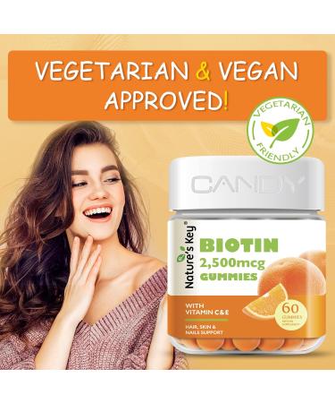 Nature's Key Biotin Gummies with Vitamin C & E for Hair, Skin & Nails | Vegan Orange Flavors | 60 Count - Buy Online on GoSupps.com