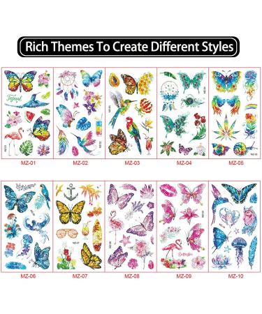 Colorful Butterfly Temporary Tattoos - 10 Sheets for Kids and Women | Fake Face & Body Tattoos - Perfect for Parties and Gifts - Buy Online on GoSupps.com