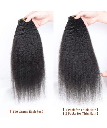 Happy&CC Kinky Straight Clip In Hair Extensions - 14 Inch Brazilian Remy Virgin Human Hair for Black Women - 7 Pcs 120g - Seamless Yaki Straight Style - Buy Online on GoSupps.com