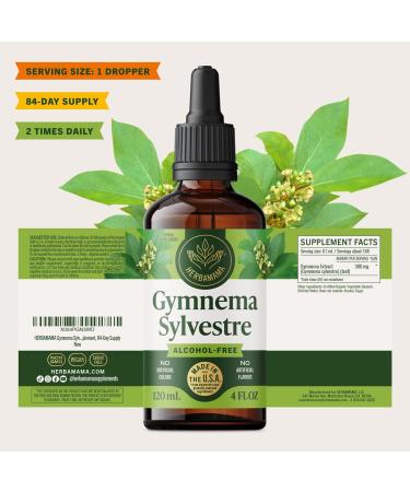 HERBAMAMA Gymnema Sylvestre Drops - Vegan Antioxidant & Overall Support with Gymnema Leaf Extract Tincture - Non-GMO Alcohol & Sugar-Free Liquid Gurmar Supplement 84-Day Supply 4 Fl Oz (Pack of 1) - Buy Online on GoSupps.com